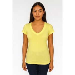 Bozzolo Solid Yellow Short Sleeve Shirt V Neck Cotton Blend Stretchy size m